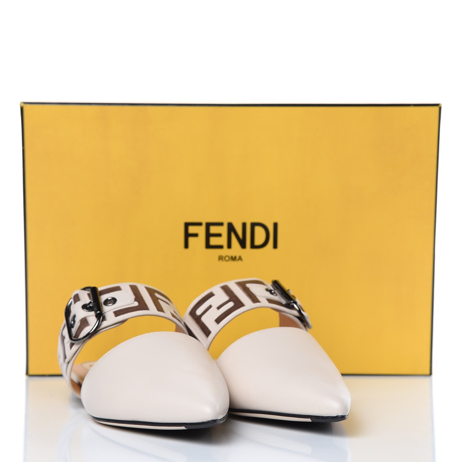 Fendi Vitello FF Embossed Buckle Flat Mules 37 Camelia Moresco 8 of 9