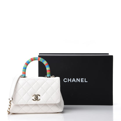 Chanel Goatskin Quilted Extra Mini Rainbow Coco Handle Flap White 11 of 11