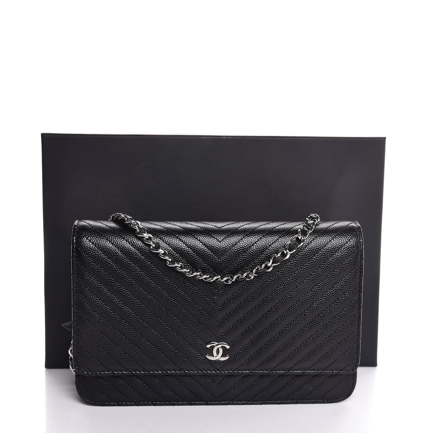 Caviar Chevron Quilted Wallet On Chain WOC Black