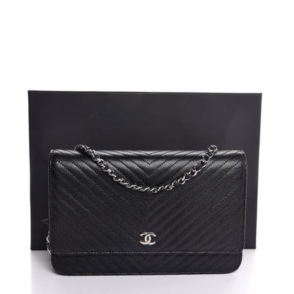 Chanel Caviar Chevron Quilted Wallet On Chain WOC Black 9 of 9