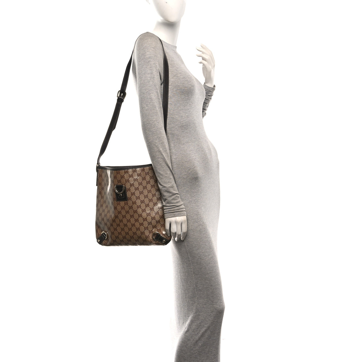 Crystal Monogram Abbey Messenger Bag Beige Dark Brown