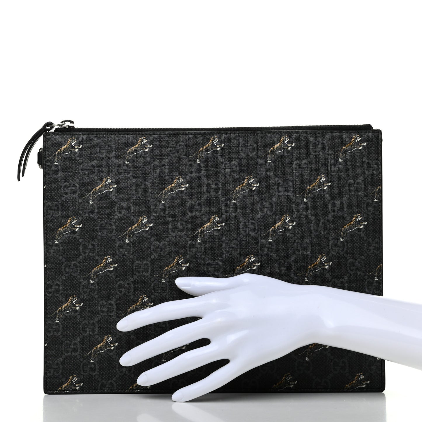 GG Supreme Monogram Tigers Zip Pouch Black Multicolor