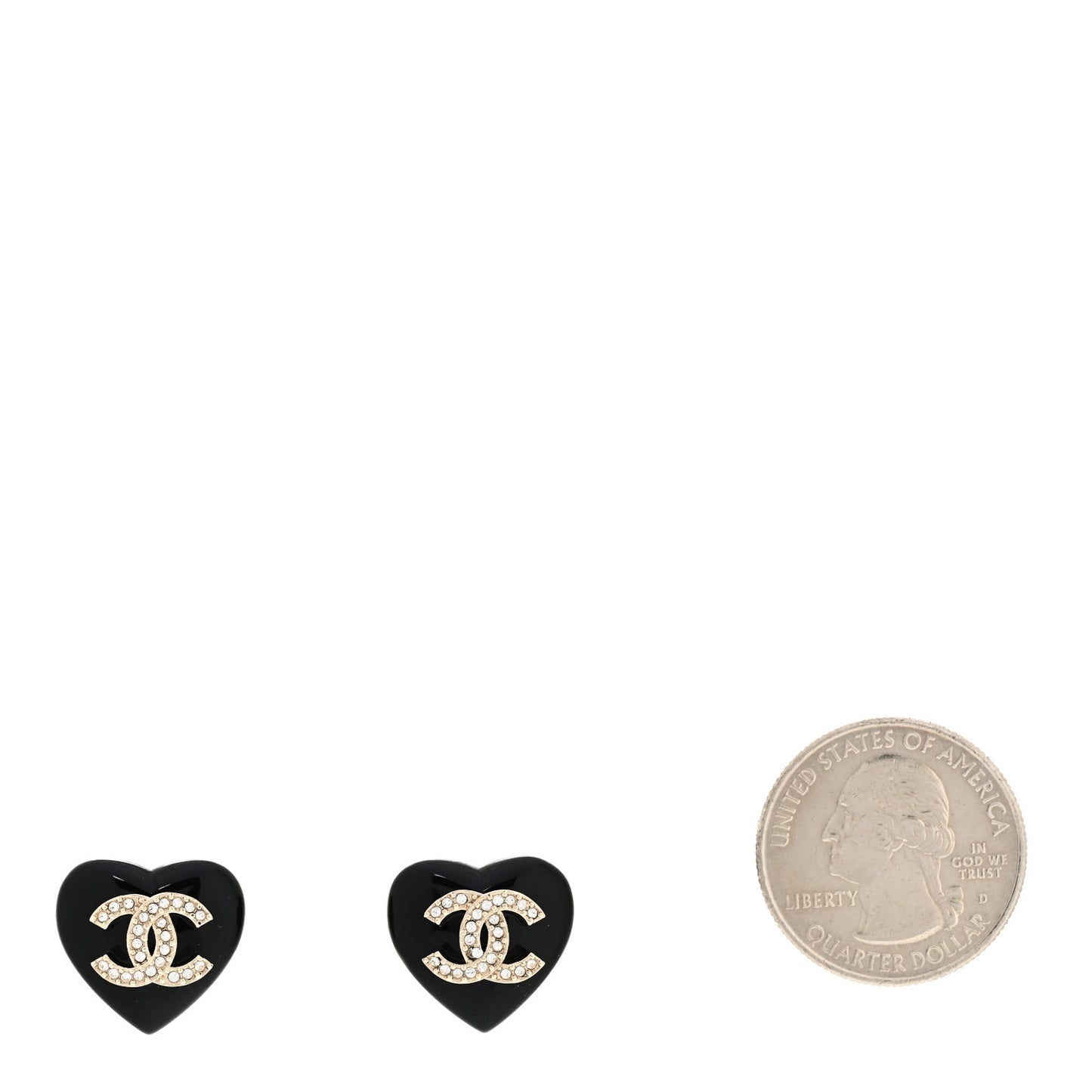 Resin Crystal CC Heart Earrings Black Gold