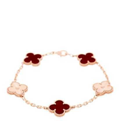 Van Cleef & Arpels 18K Rose Gold Carnelian 5 Motifs Guilloche Vintage Alhambra Bracelet 1 of 6