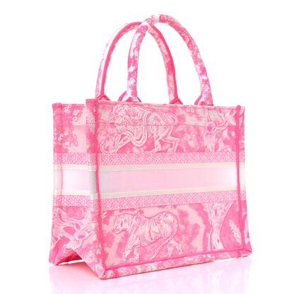 Christian Dior Transparent Canvas Embroidered Small Toile De Jouy Reverse Book Tote Fluorescent Pink 2 of 12