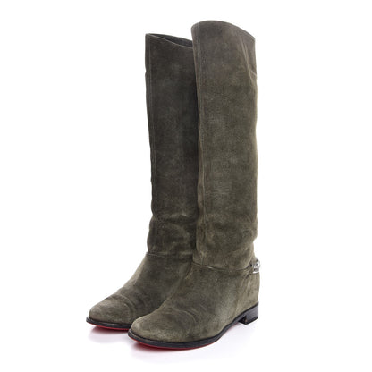 Christian Louboutin Suede Cate Chain Flat Tall Boots 40 Green 3 of 8