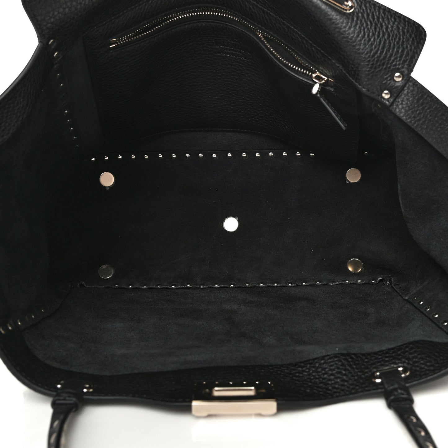 Pebbled Calfskin Medium Rockstud Tote Black