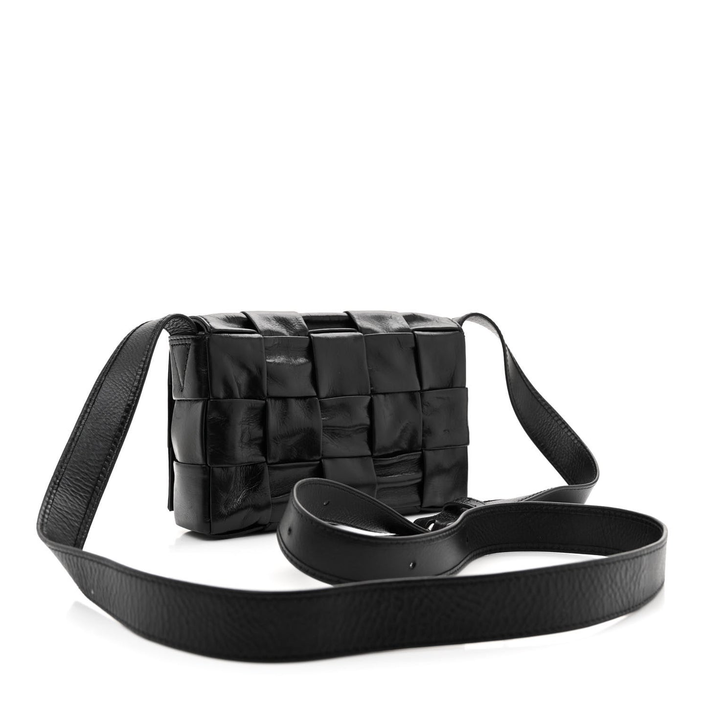 Paper Calfskin Maxi Intrecciato Small Cassette Crossbody Bag Black