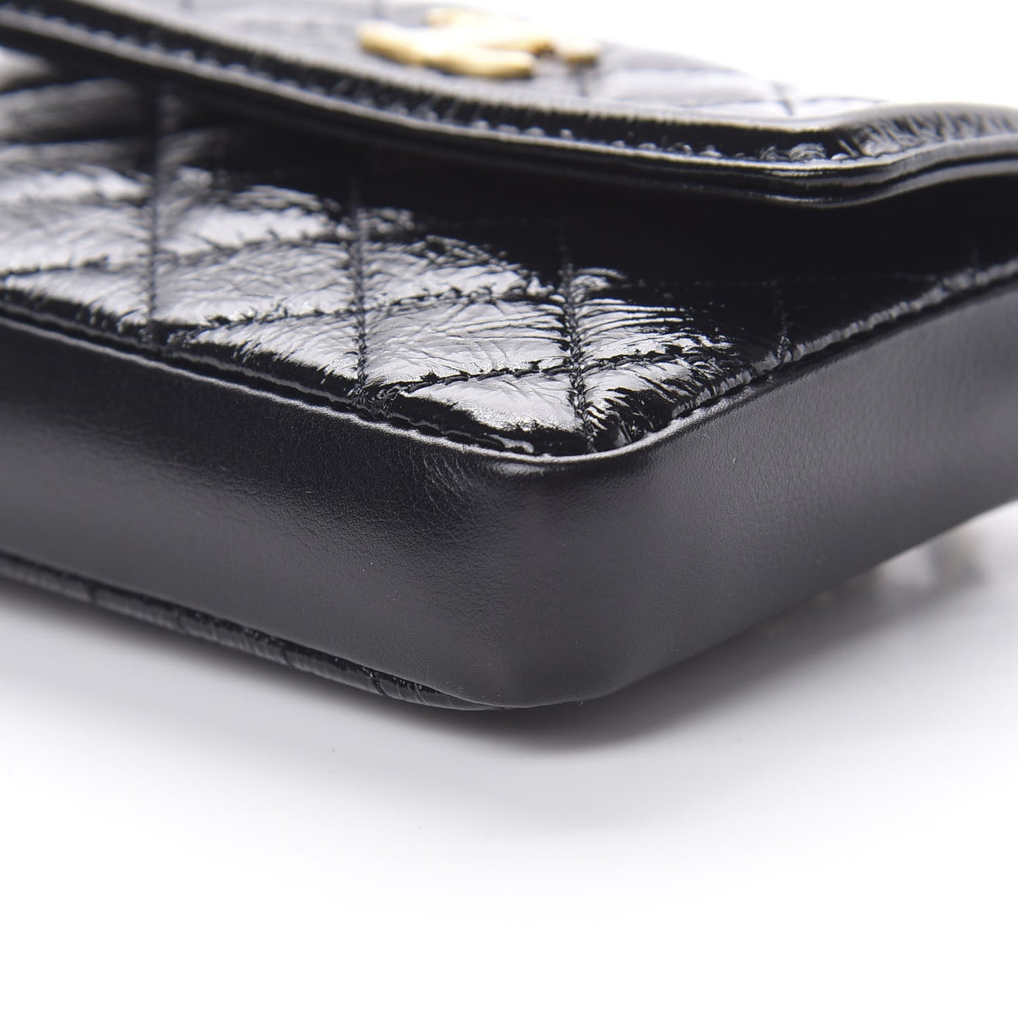 Shiny Aged Calfskin Quilted Waist Belt Bag Black