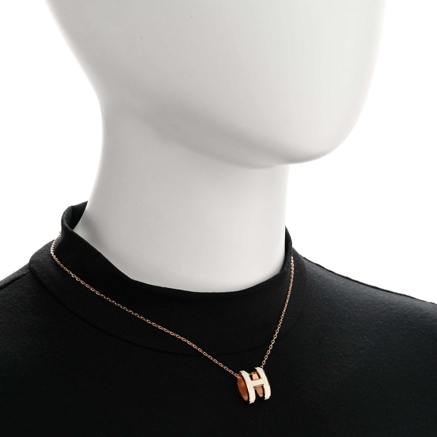 Hermes Lacquered Rose Gold Pop H Pendant Necklace White 2 of 8