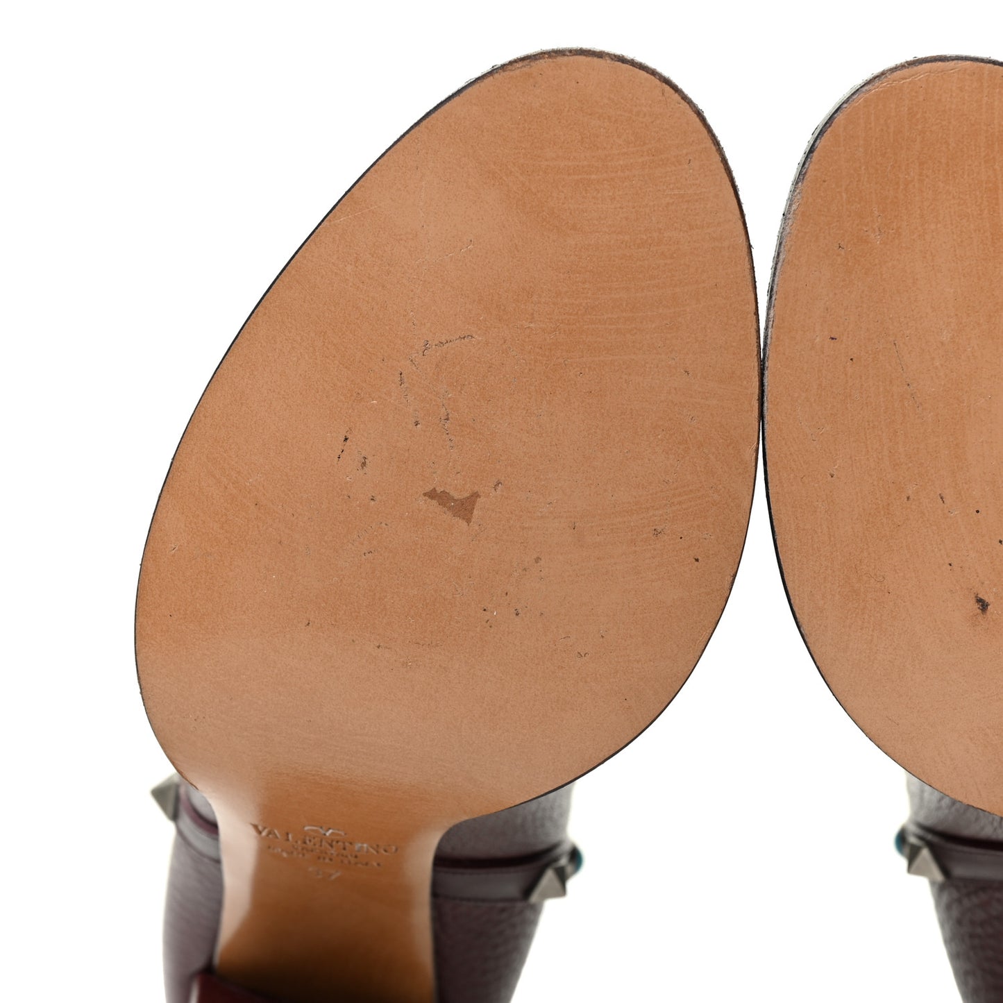 Pebbled Calfskin Rockstud Rolling Double Buckle 100mm Block Heel Ankle Boots 37 Rubin