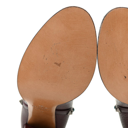 Valentino Garavani Pebbled Calfskin Rockstud Rolling Double Buckle 100mm Block Heel Ankle Boots 37 Rubin 7 of 19