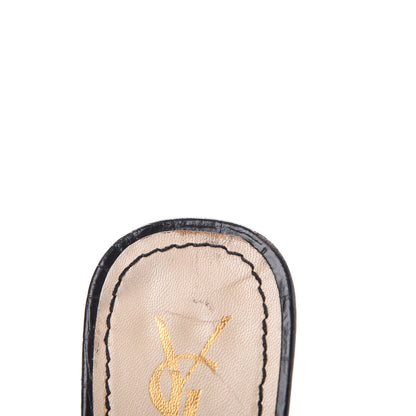 Saint Laurent Calfskin Crocodile Embossed Sandals 39 Black 11 of 12