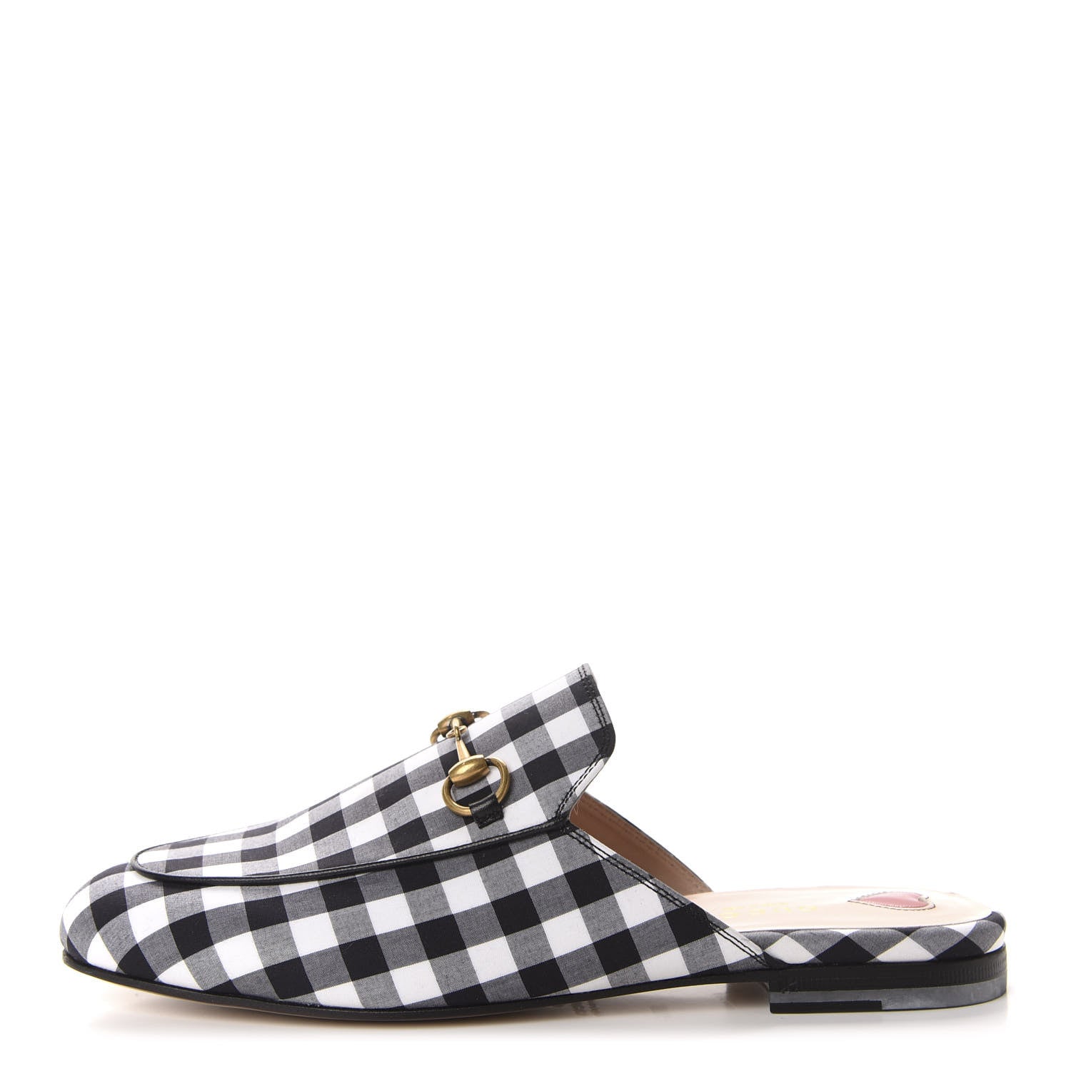 Gucci Cotton Gingham Womens Princetown Slippers 37.5 White Black 1 of 10