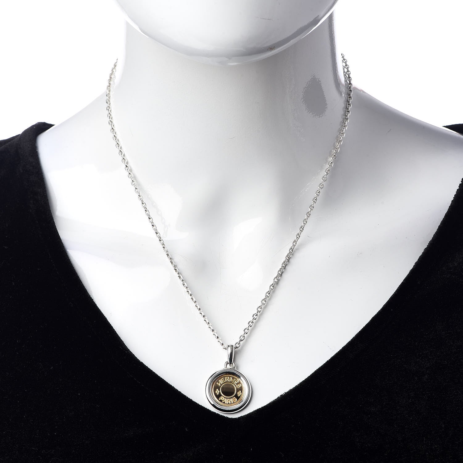 Hermes Sterling Silver 18K Yellow Gold Clou De Selle Pendant Necklace 2 of 4