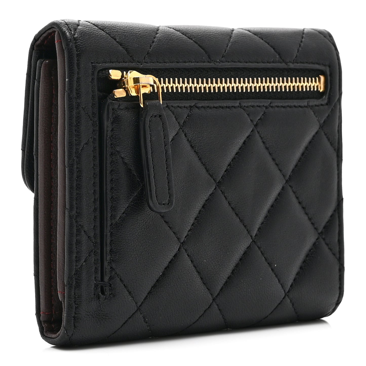 Lambskin Quilted Compact Flap Wallet Black