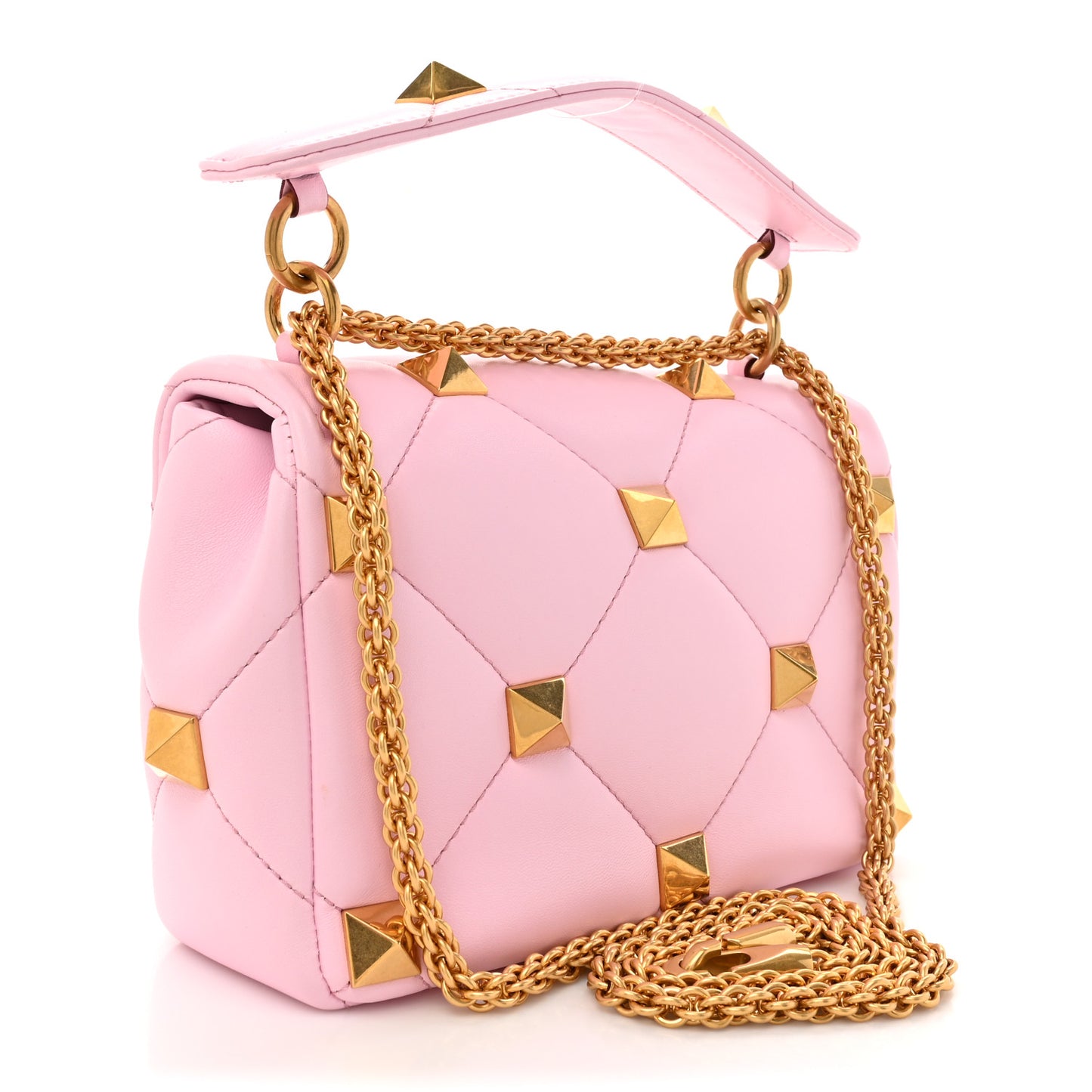 Nappa Medium Roman Stud Shoulder Bag Pink Borealis
