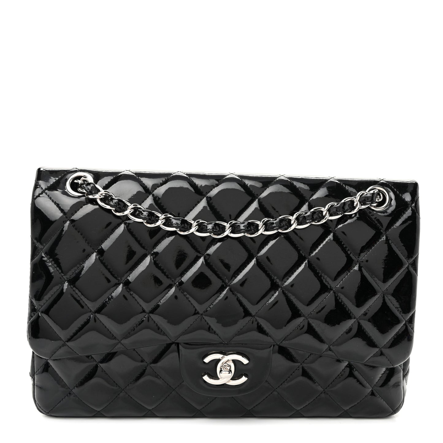 Patent Quilted Jumbo Double Flap Black