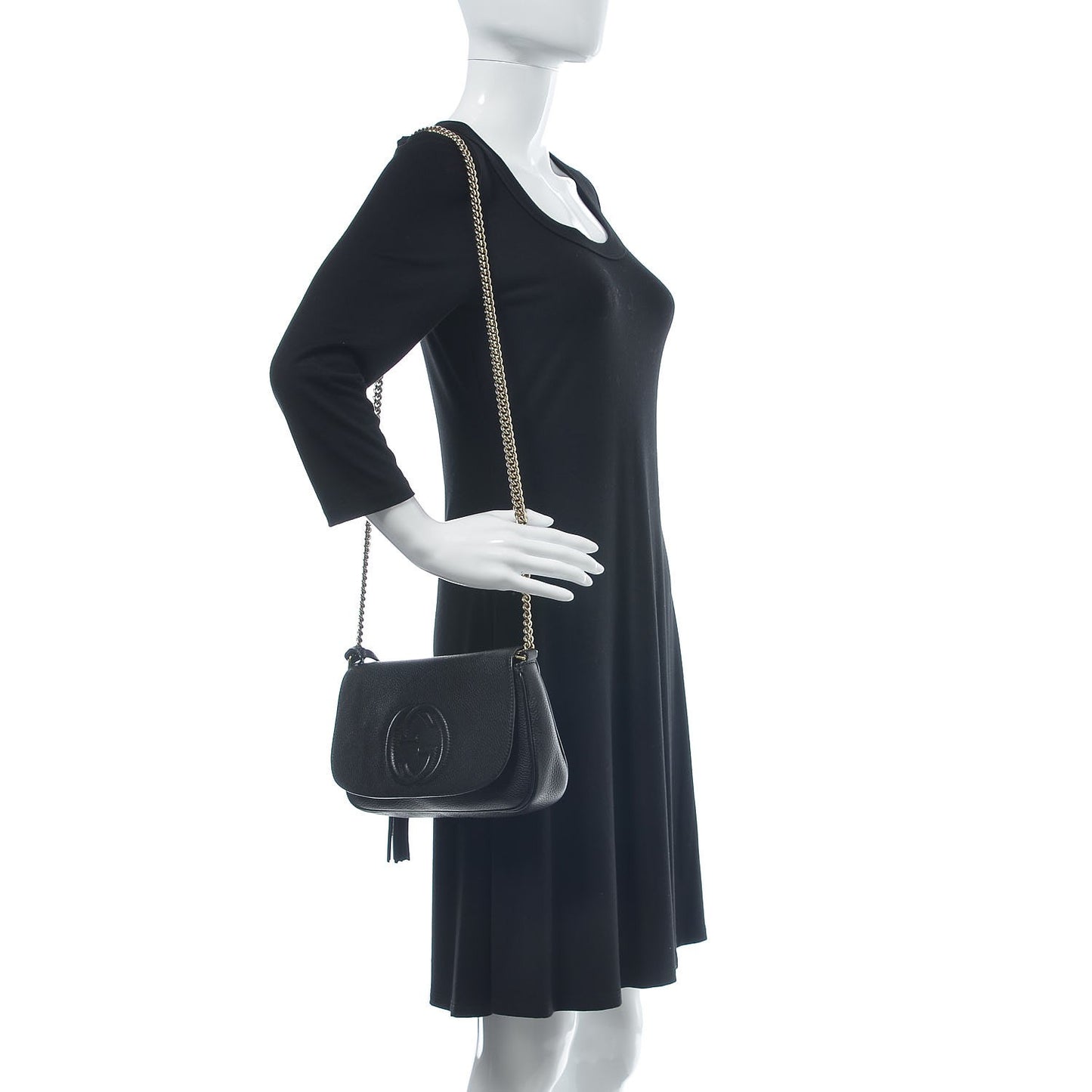 Pebbled Calfskin Medium Soho Flap Crossbody Black