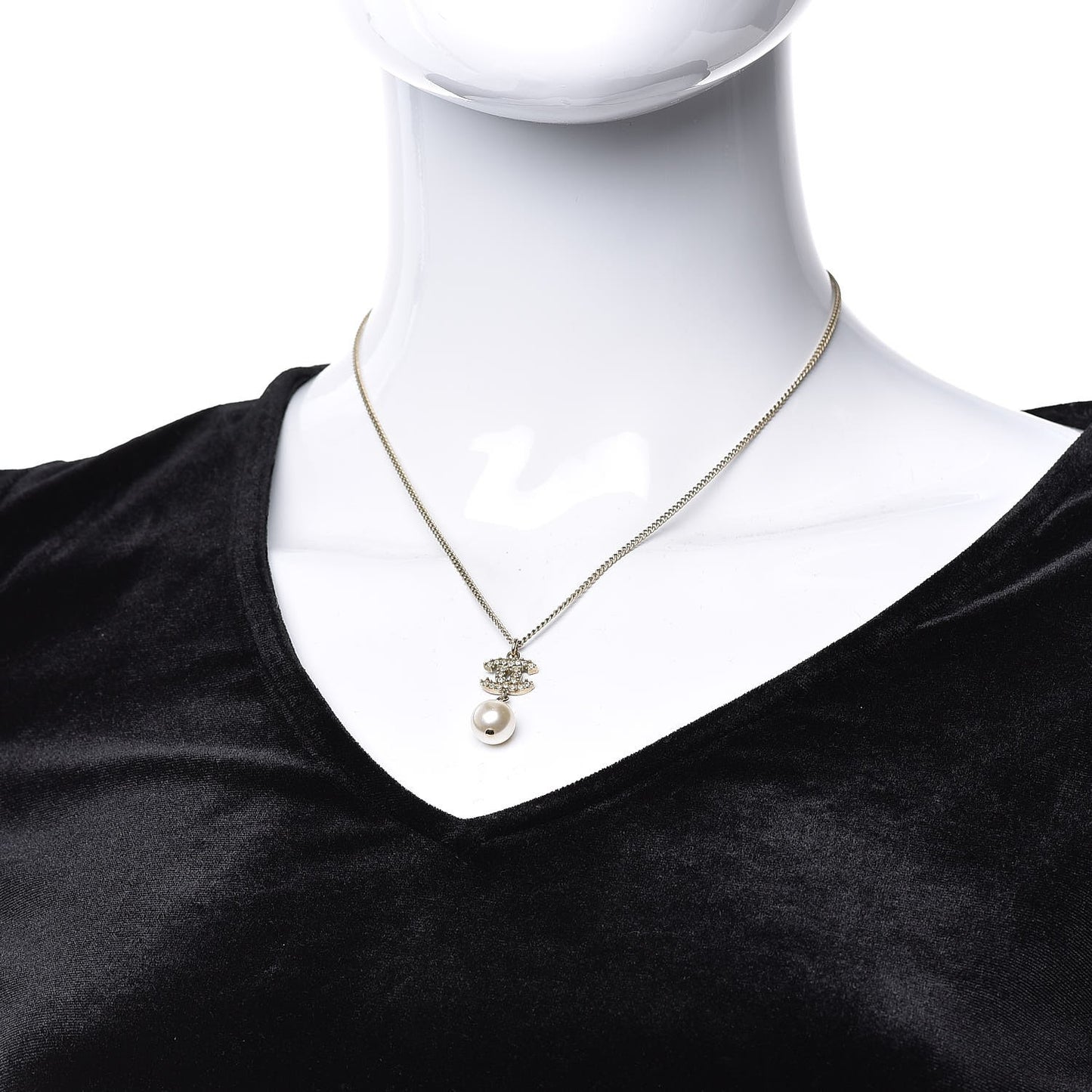 Pearl Crystal CC Drop Necklace Light Gold