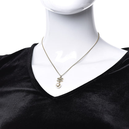 Chanel Pearl Crystal CC Drop Necklace Light Gold 2 of 5