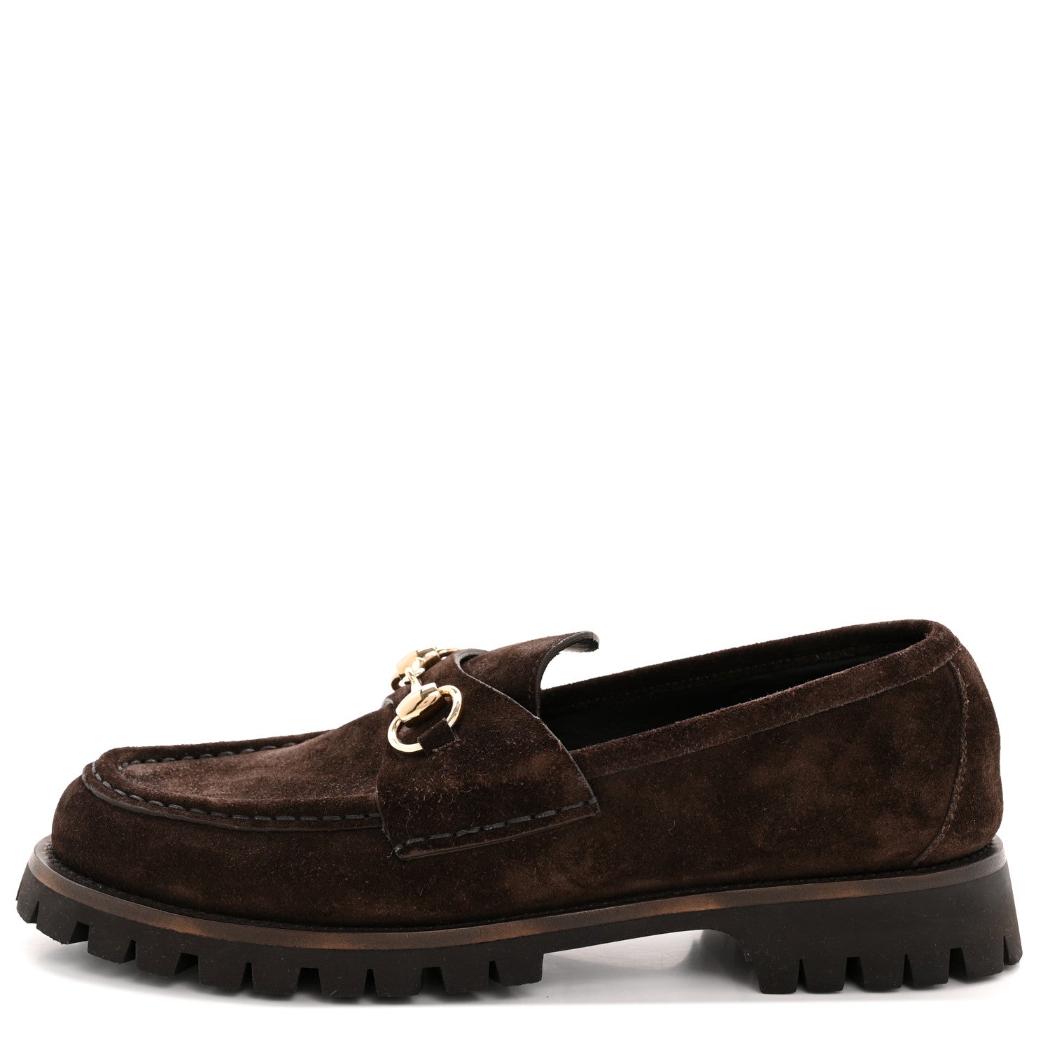 Gucci Suede Womens Horsebit Lug Sole Loafers 38.5 Dark Brown 1 of 10