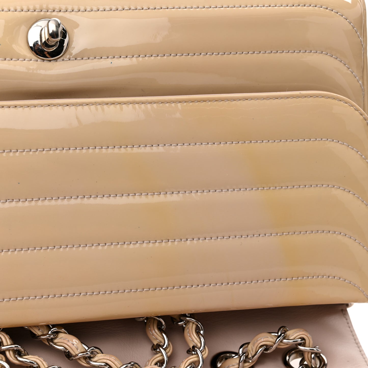 Patent Horizontal Quilted Jumbo Single Flap Pink