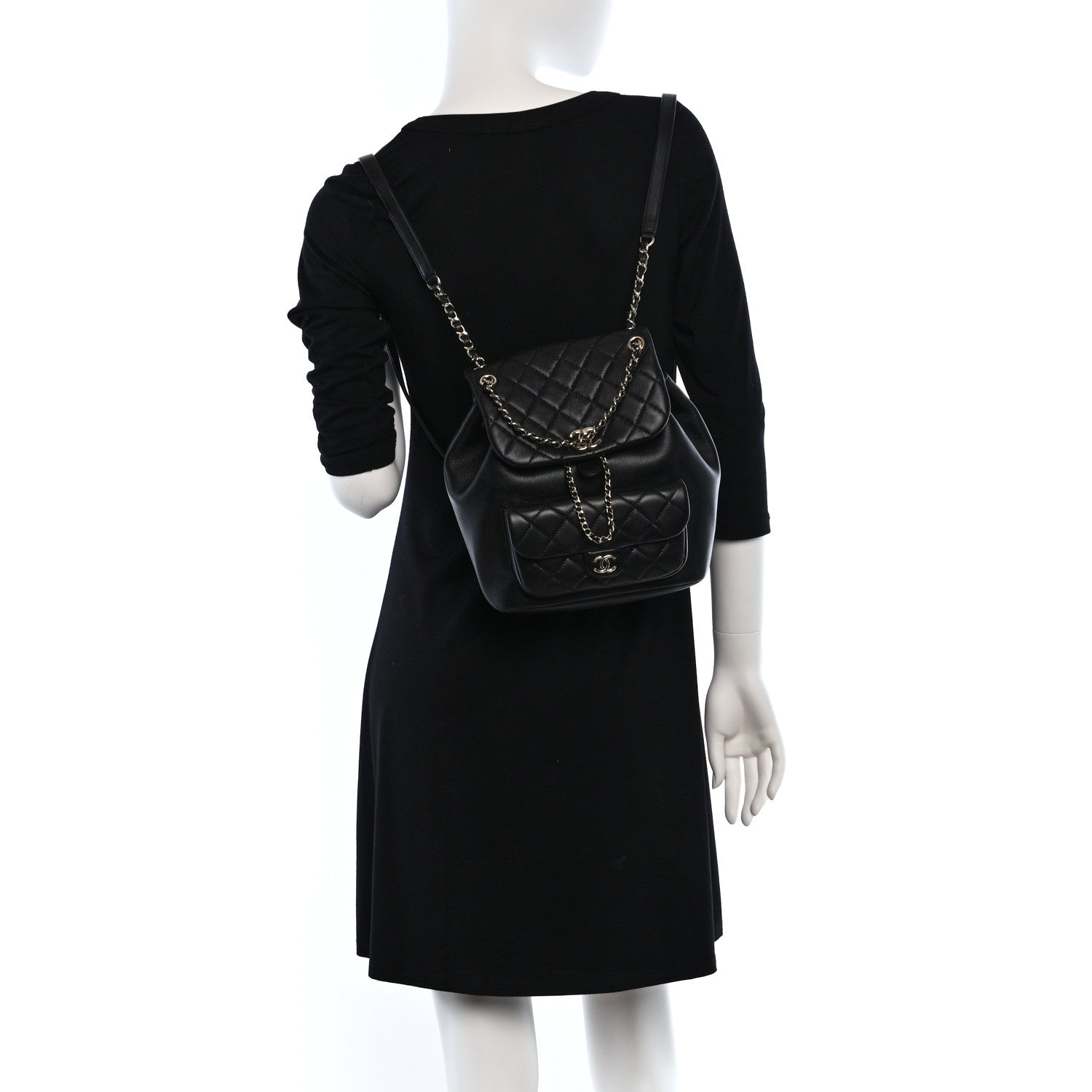 Chanel Lambskin Quilted Large Duma Drawstring Backpack Black 2 of 12