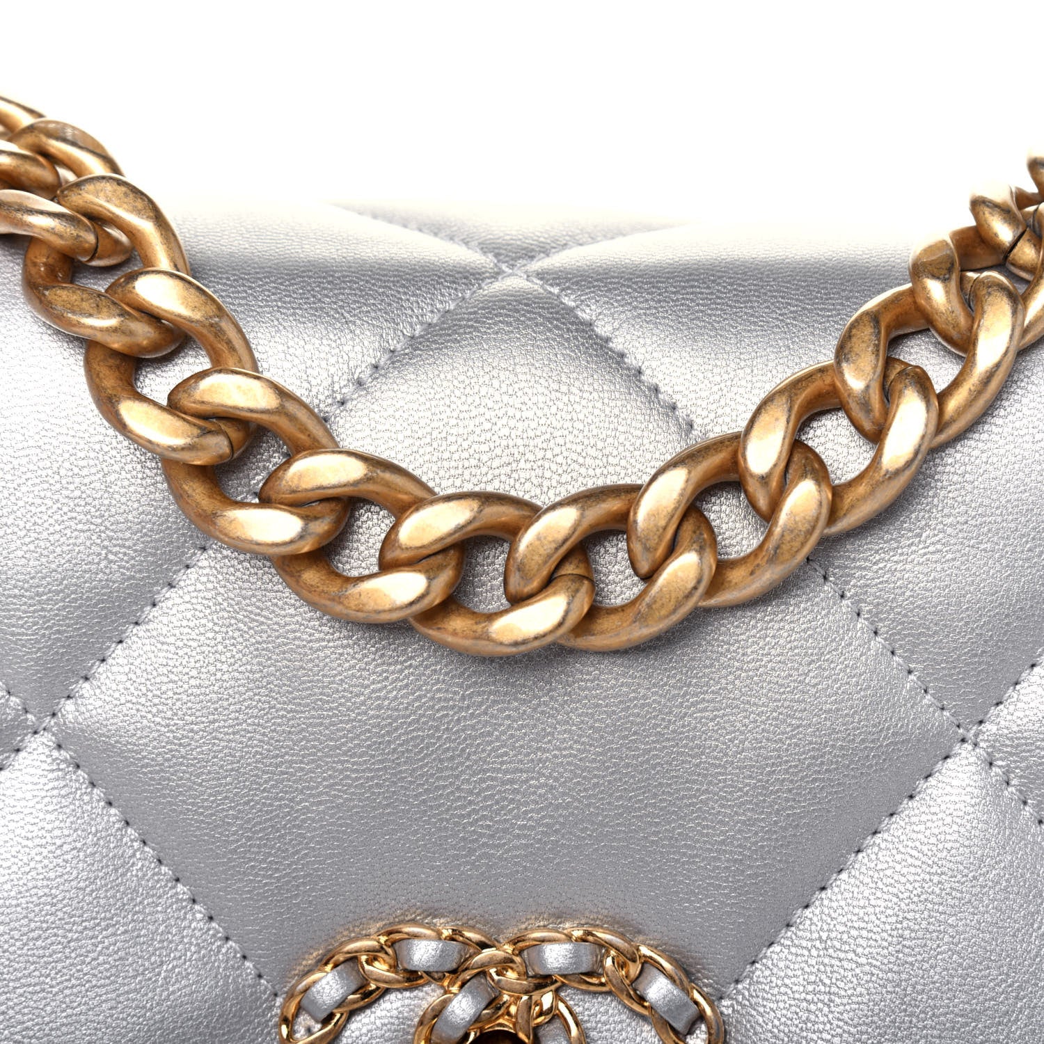Chanel Metallic Goatskin Quilted Medium Chanel 19 Flap Silver 16 of 18