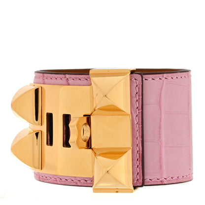 Hermes Matte Alligator Collier De Chien CDC Bracelet T1 5P Pink 3 of 6