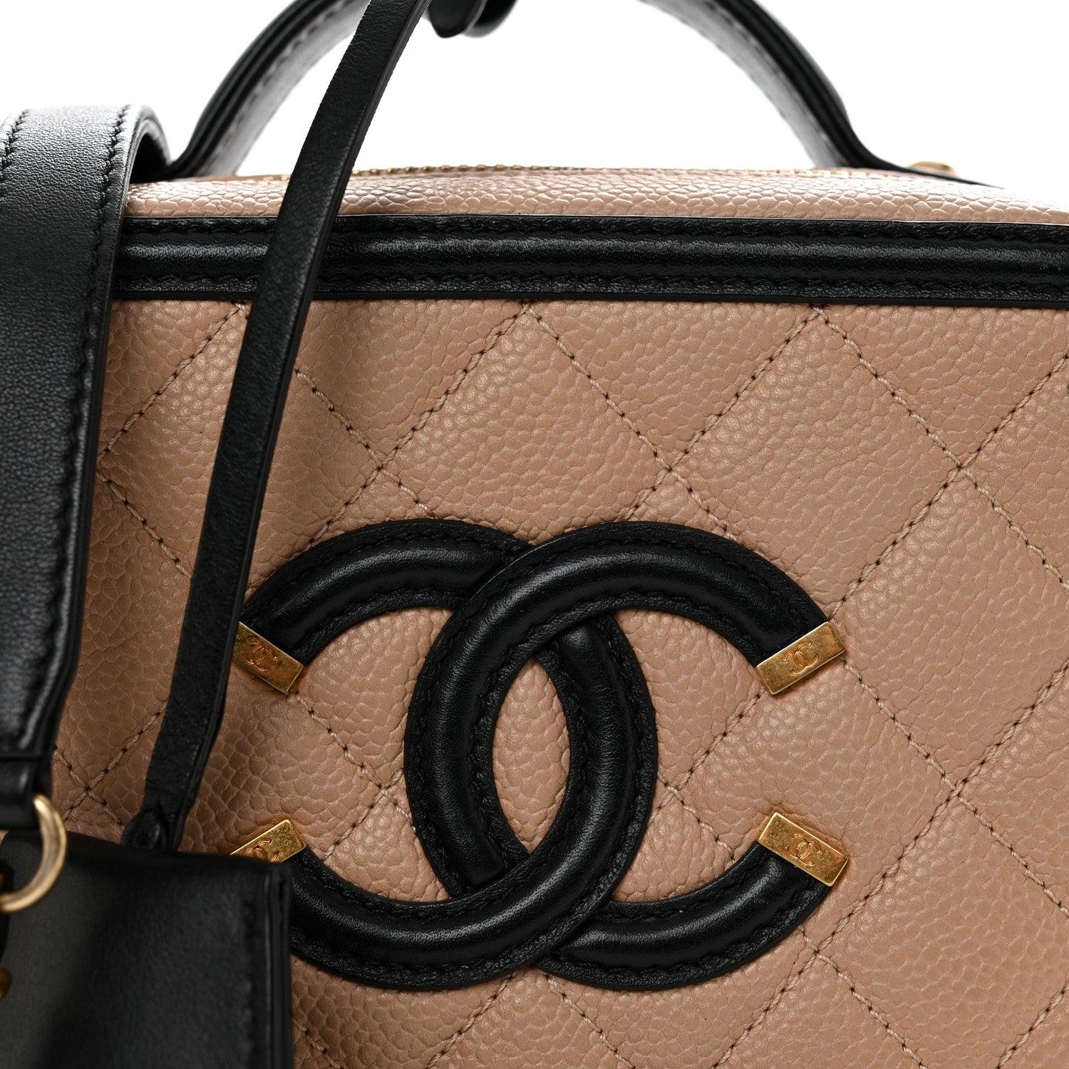 Chanel Caviar Quilted Small CC Filigree Vanity Case Beige Black 8 of 11