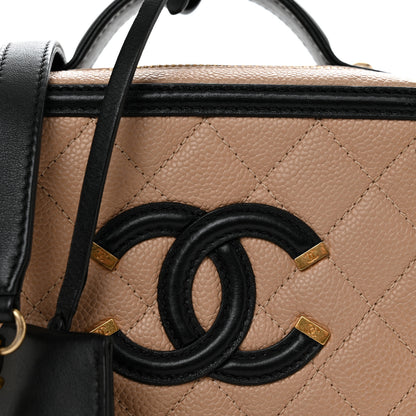 Chanel Caviar Quilted Small CC Filigree Vanity Case Beige Black 8 of 11