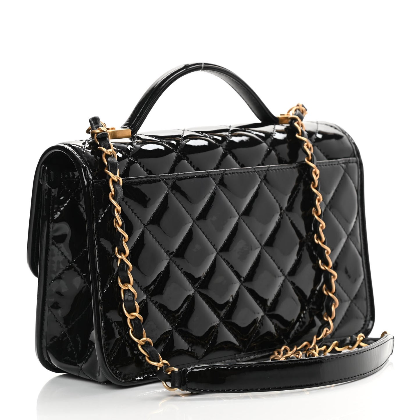 Patent Quilted Small School Memory Top Handle Flap Black