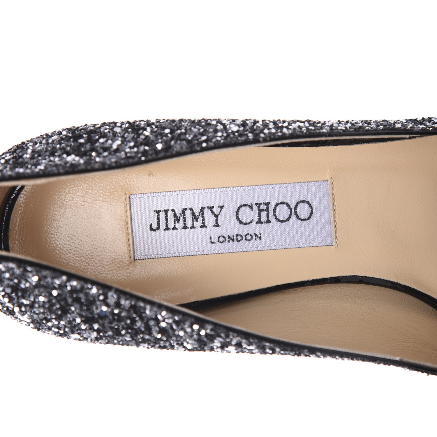 Jimmy Choo Coarse Glitter Crown 120 Peep Toe Platform Pumps 35 Silver Black 6 of 7