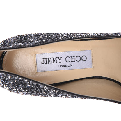 Jimmy Choo Coarse Glitter Crown 120 Peep Toe Platform Pumps 35 Silver Black 6 of 7