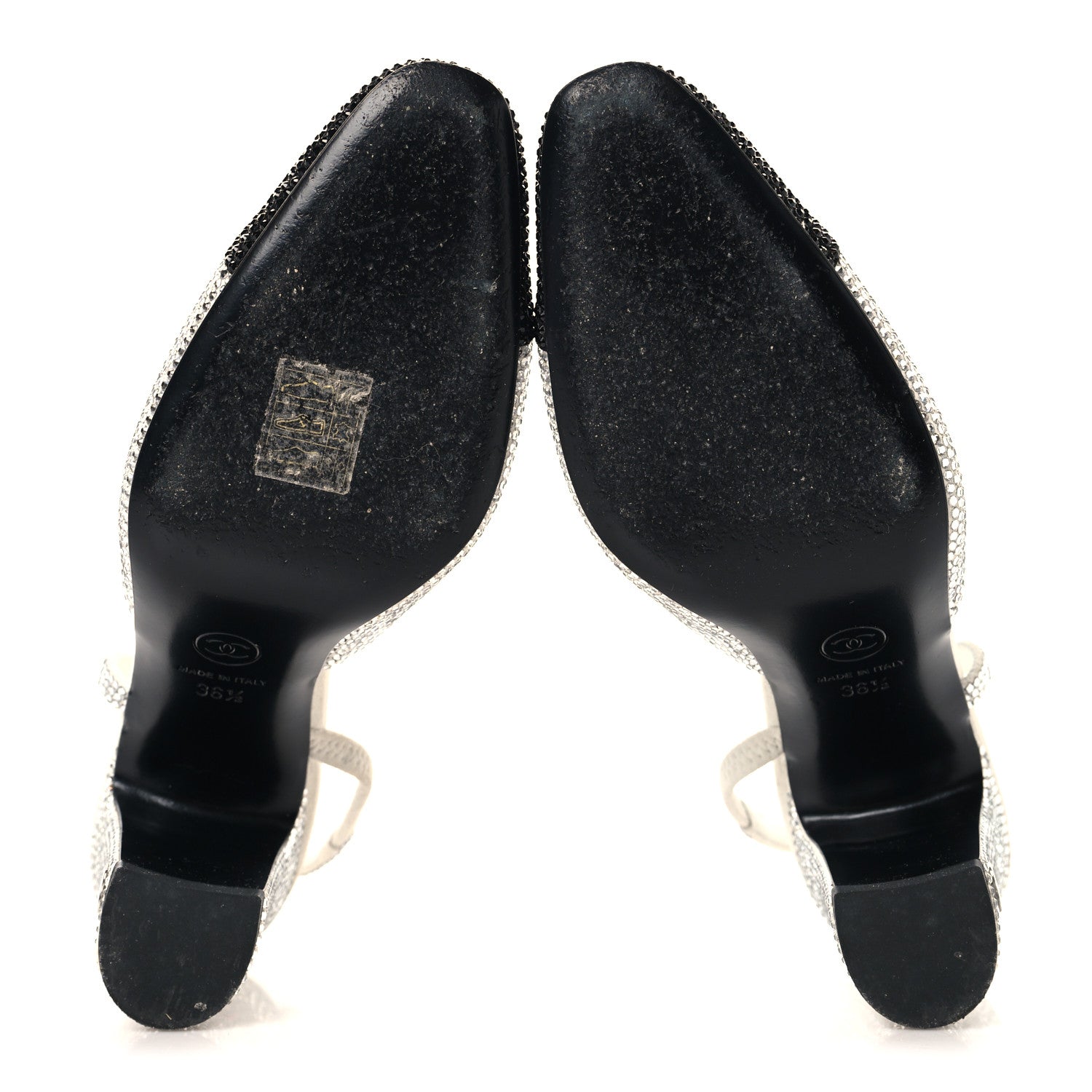 Chanel Strass Grosgrain Cap Toe CC Slingback Pumps 36.5 Silver Black 6 of 9