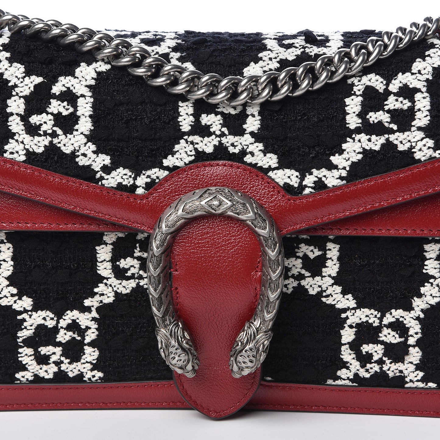 Tweed GG Monogram Small Dionysus Shoulder Bag Black White Romantic Cherry