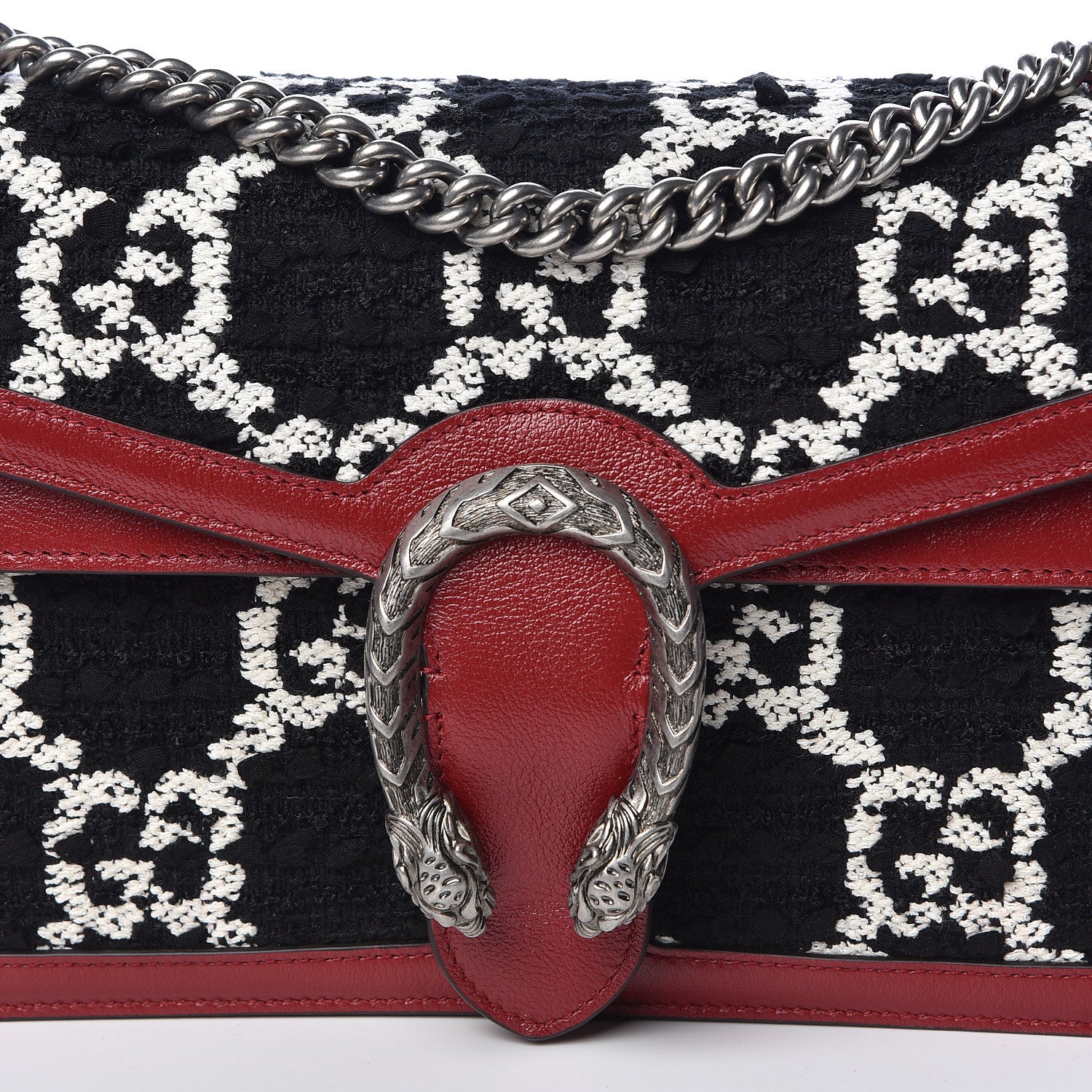 Gucci Tweed GG Monogram Small Dionysus Shoulder Bag Black White Romantic Cherry 12 of 12