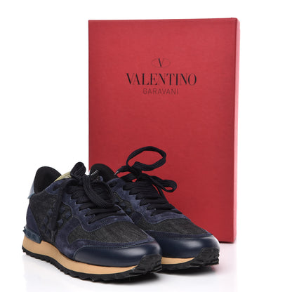 Valentino Garavani Denim Calfskin Suede Womens Rockstud Sneakers 36 Deep Denim 10 of 10