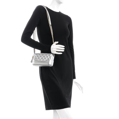 Chanel Metallic Lambskin Calfskin Quilted Small Gabrielle Clutch With Chain Silver 2 of 9