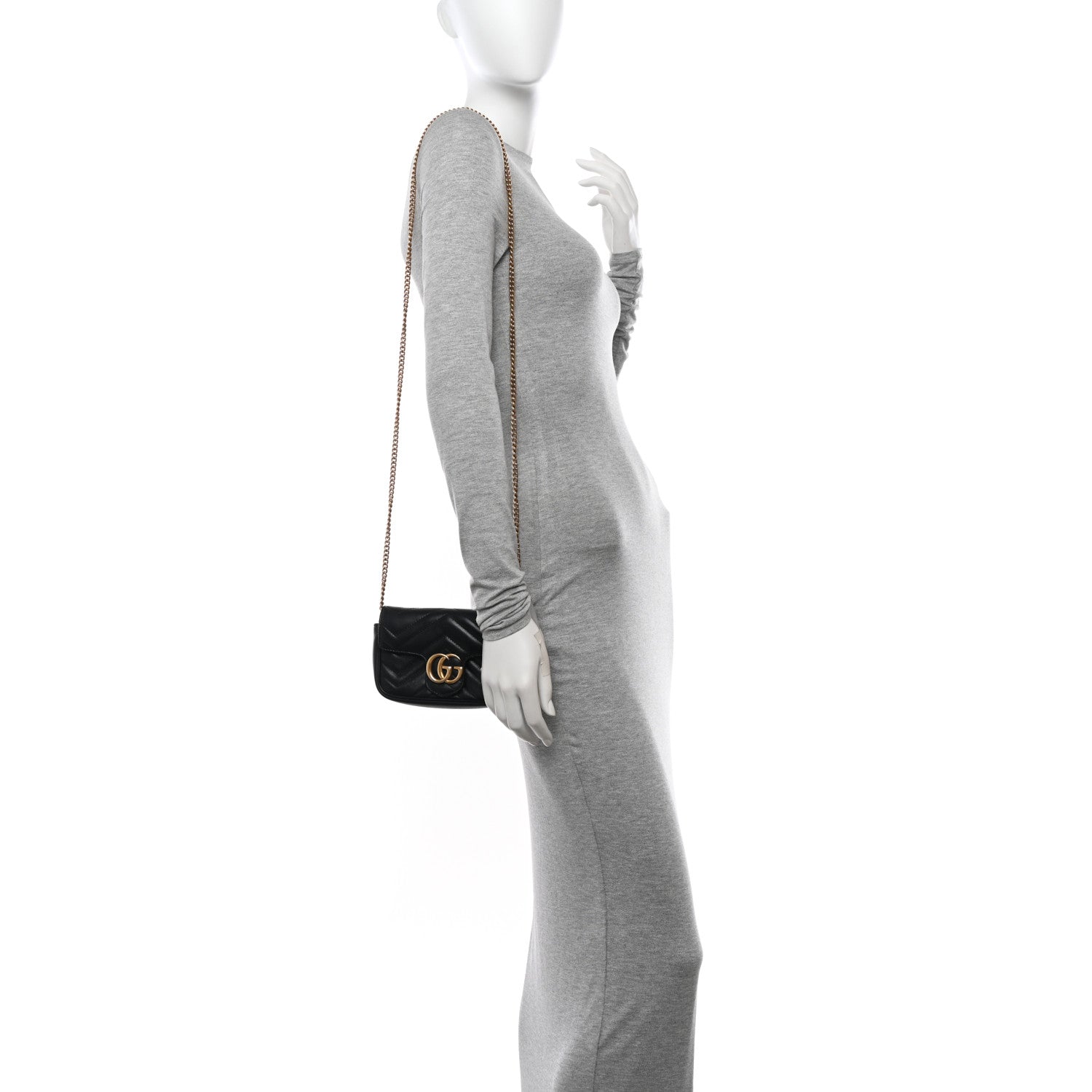 Gucci Calfskin Matelasse Super Mini GG Marmont Shoulder Bag Black 2 of 11