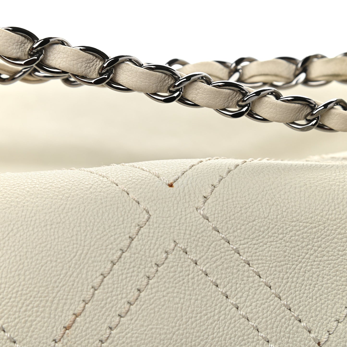 Calfskin Diamond Stitch Accordion Flap White