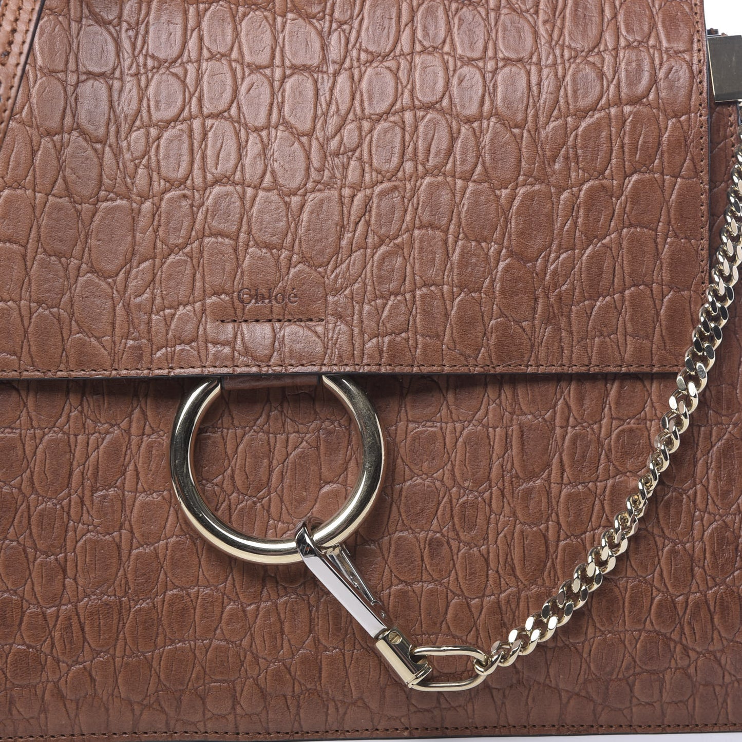 Calfskin Crocodile Embossed Medium Faye Shoulder Bag Mahogany