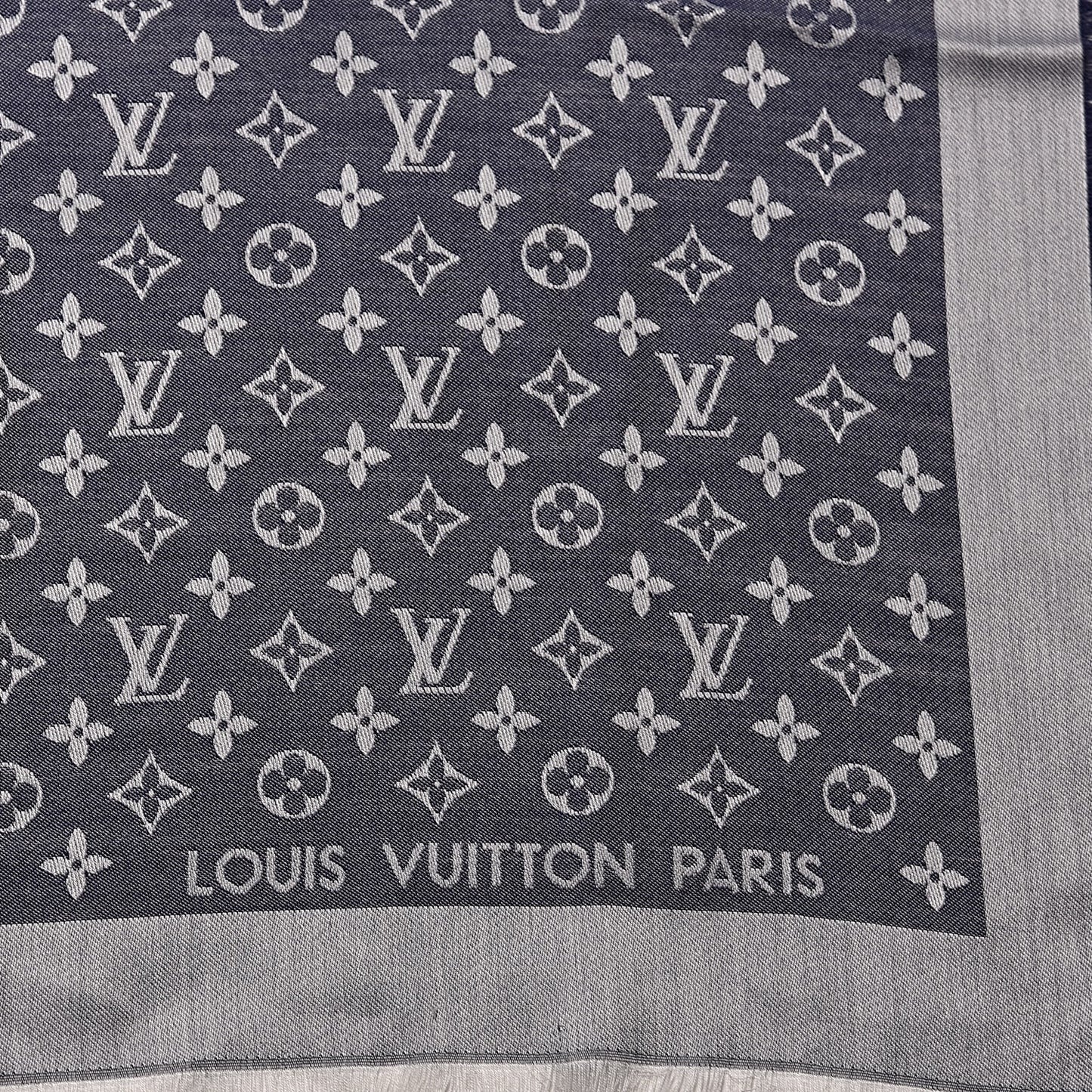 Silk Wool Monogram Denim Shawl Blue