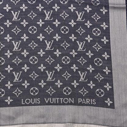 Louis Vuitton Silk Wool Monogram Denim Shawl Blue 3 of 4