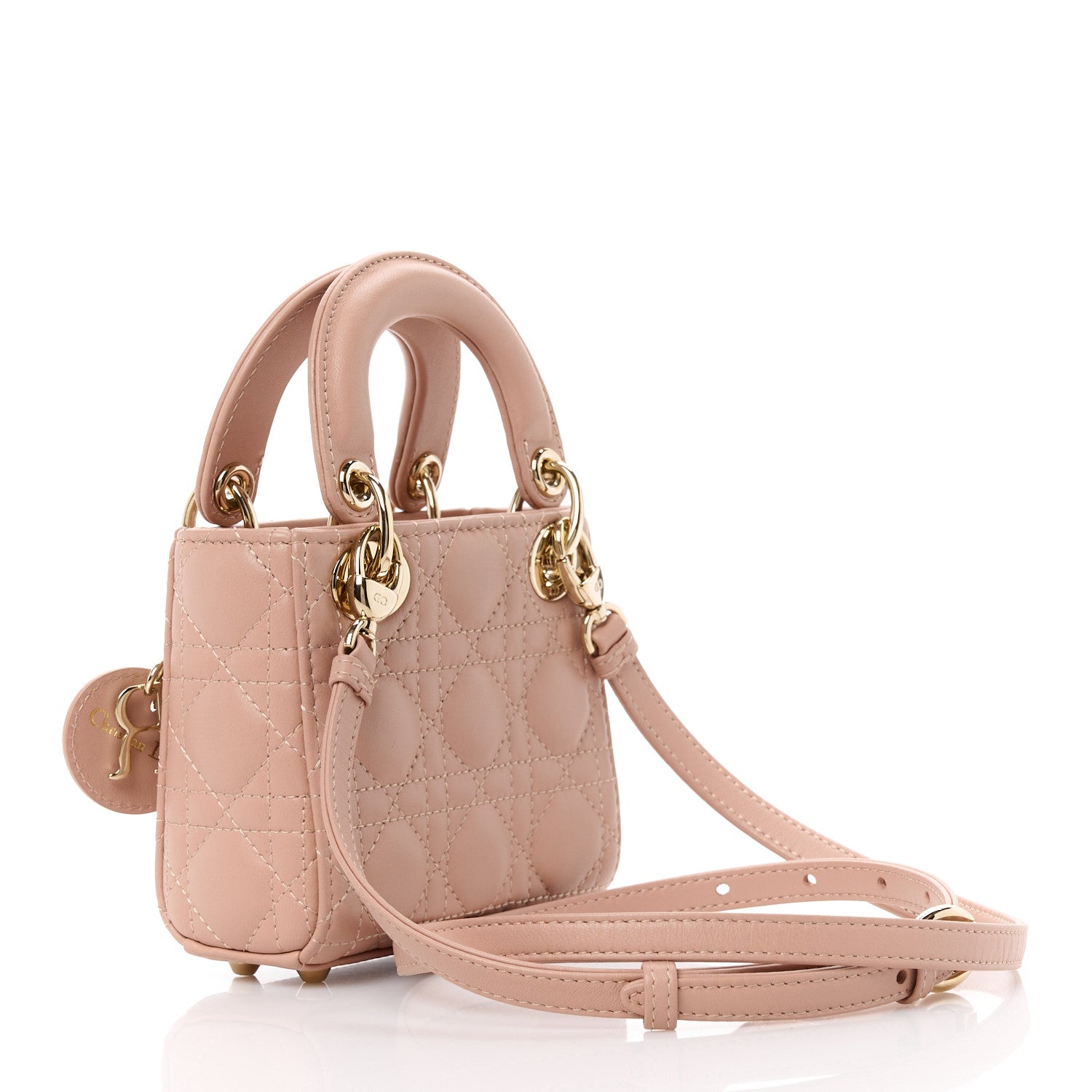Christian Dior Lambskin Cannage Micro Lady Dior Rose Des Vents 3 of 11
