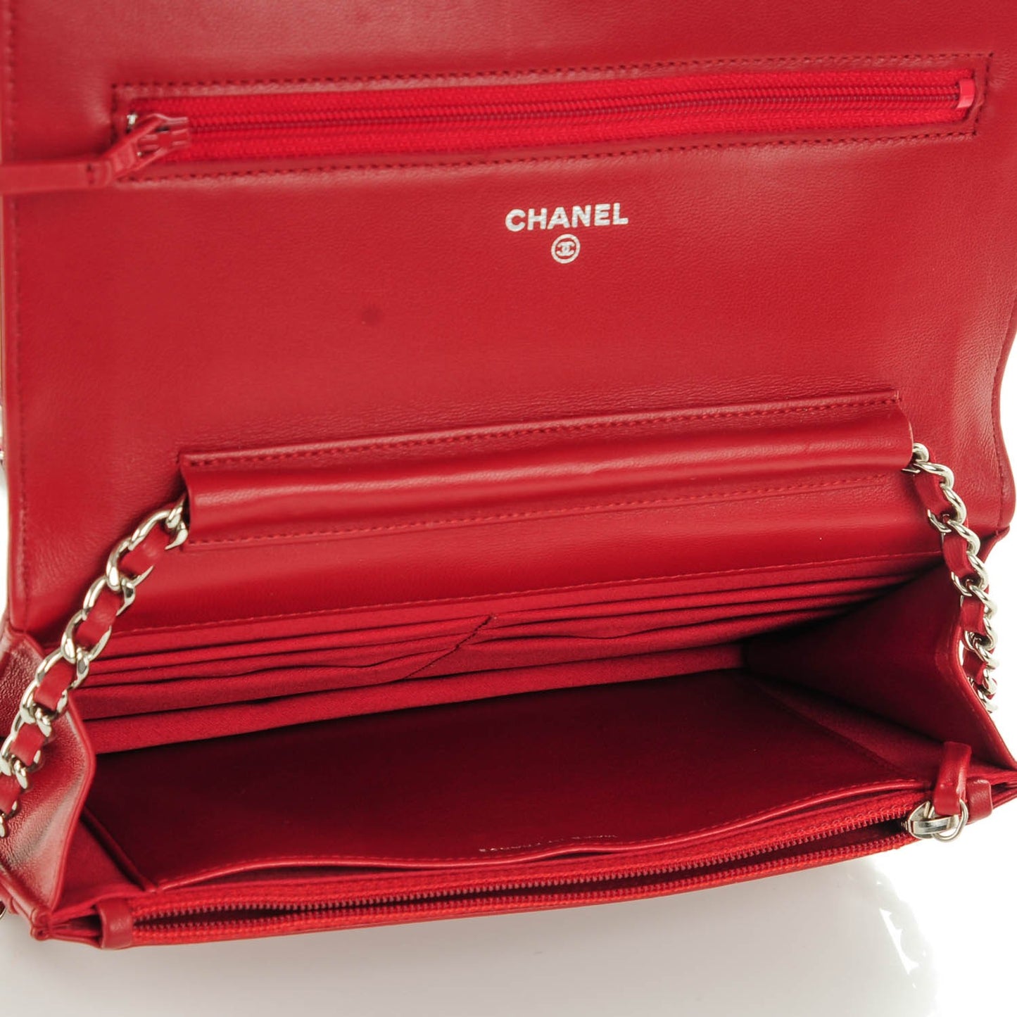 Lambskin Camellia Embossed Wallet On Chain WOC Red