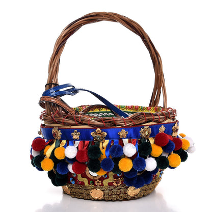 Dolce & Gabbana Straw Cotton Embellished Agnese Basket Tote Clutch Multicolor 3 of 6