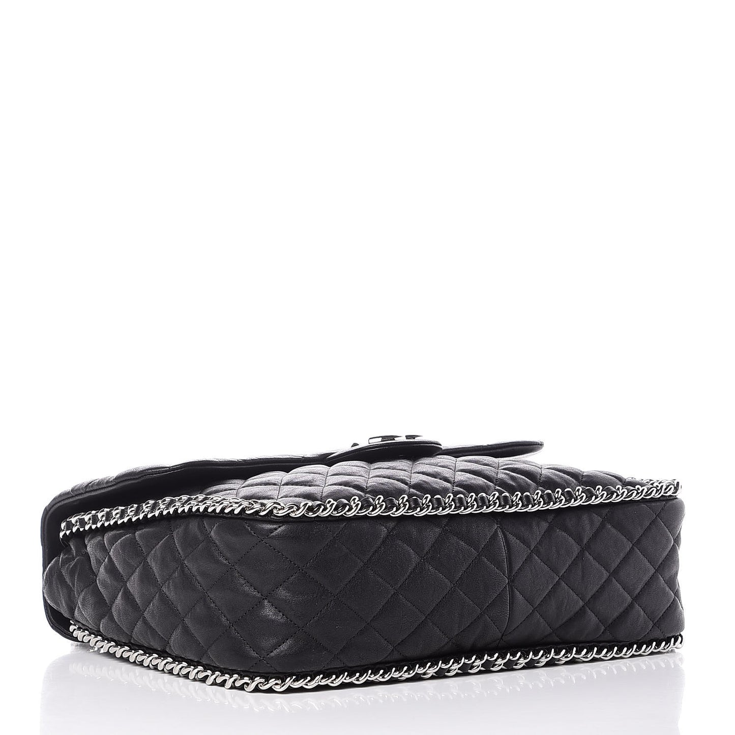 Washed Lambskin Quilted Maxi Chain Around Flap Black