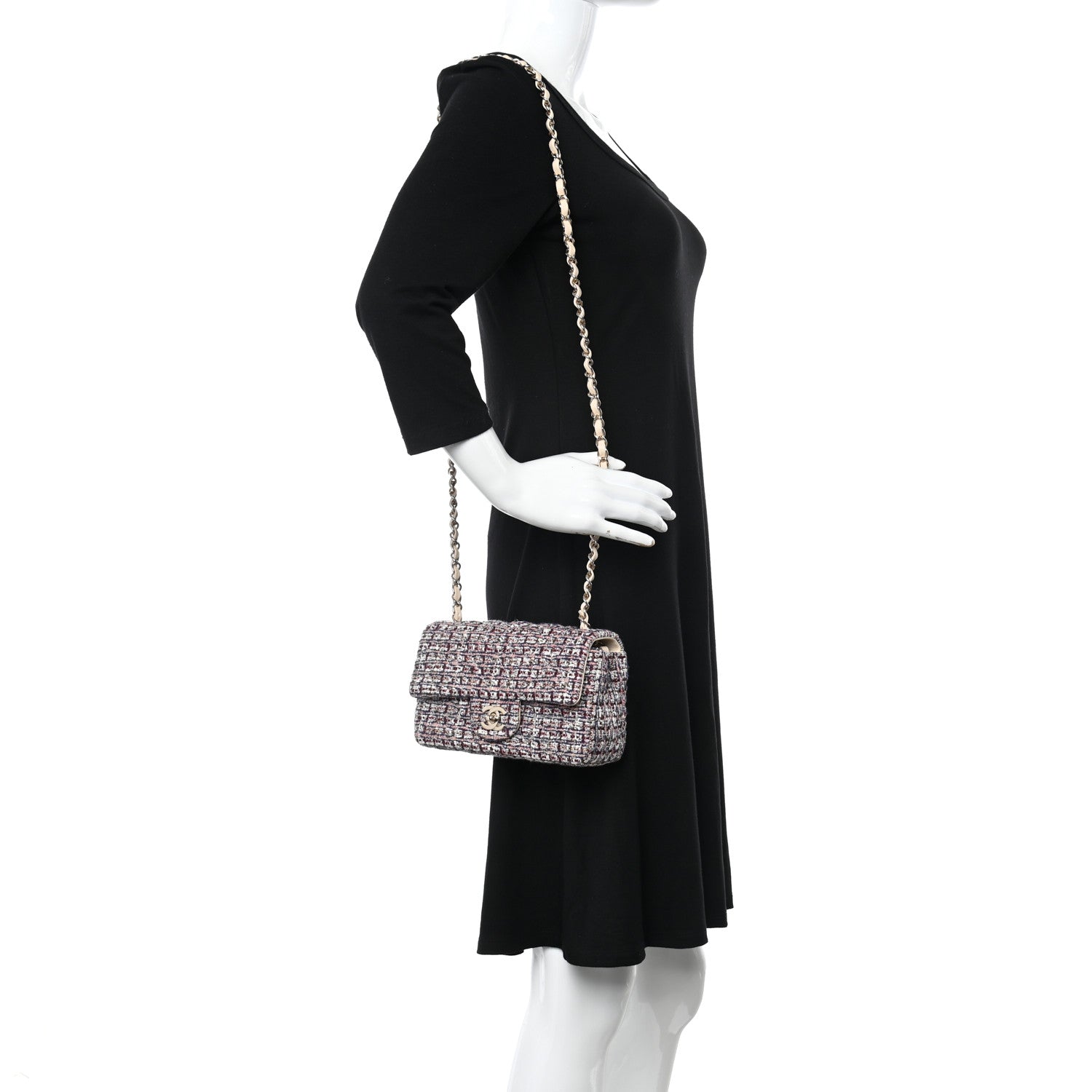 Chanel Tweed Quilted Mini Rectangular Flap Burgundy Ecru 2 of 10